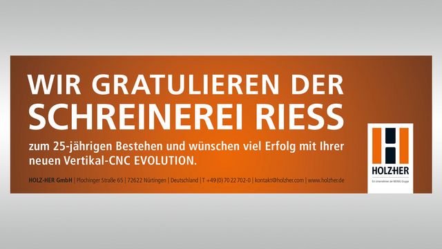 Satisfecho con el centro de mecanizado CNC vertical Evolution 7405 de Holzher Referencia de cliente satisfecho con Holzher carpintería Riess - Evolution 7405