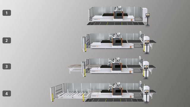 La DYNESTIC 7532 está disponible en versión push, automatic y lift Tres versiones de equipamiento para la máquina Nesting DYNESTIC de 7532 HOLZ-HER